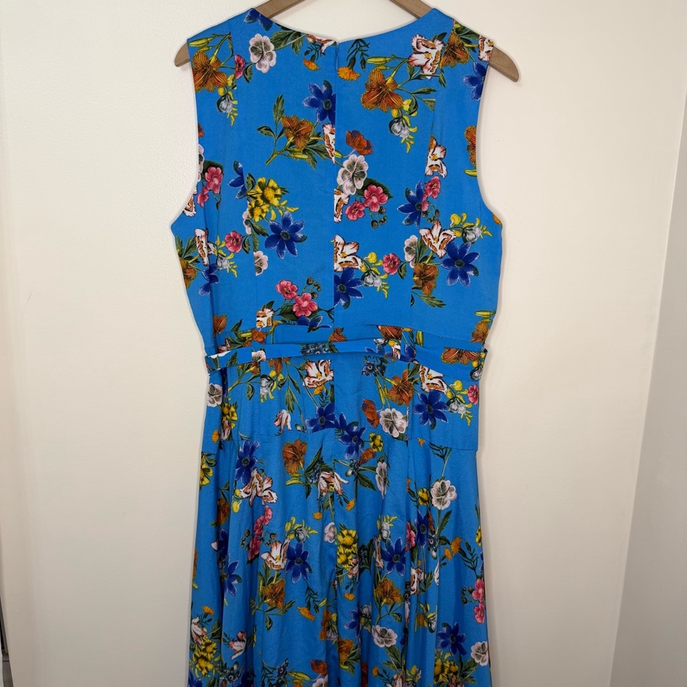 Calvin Klein Blue Floral Midi Dress Sleeveless Women's Size 16W Beach Resort - Picture 7 of 9